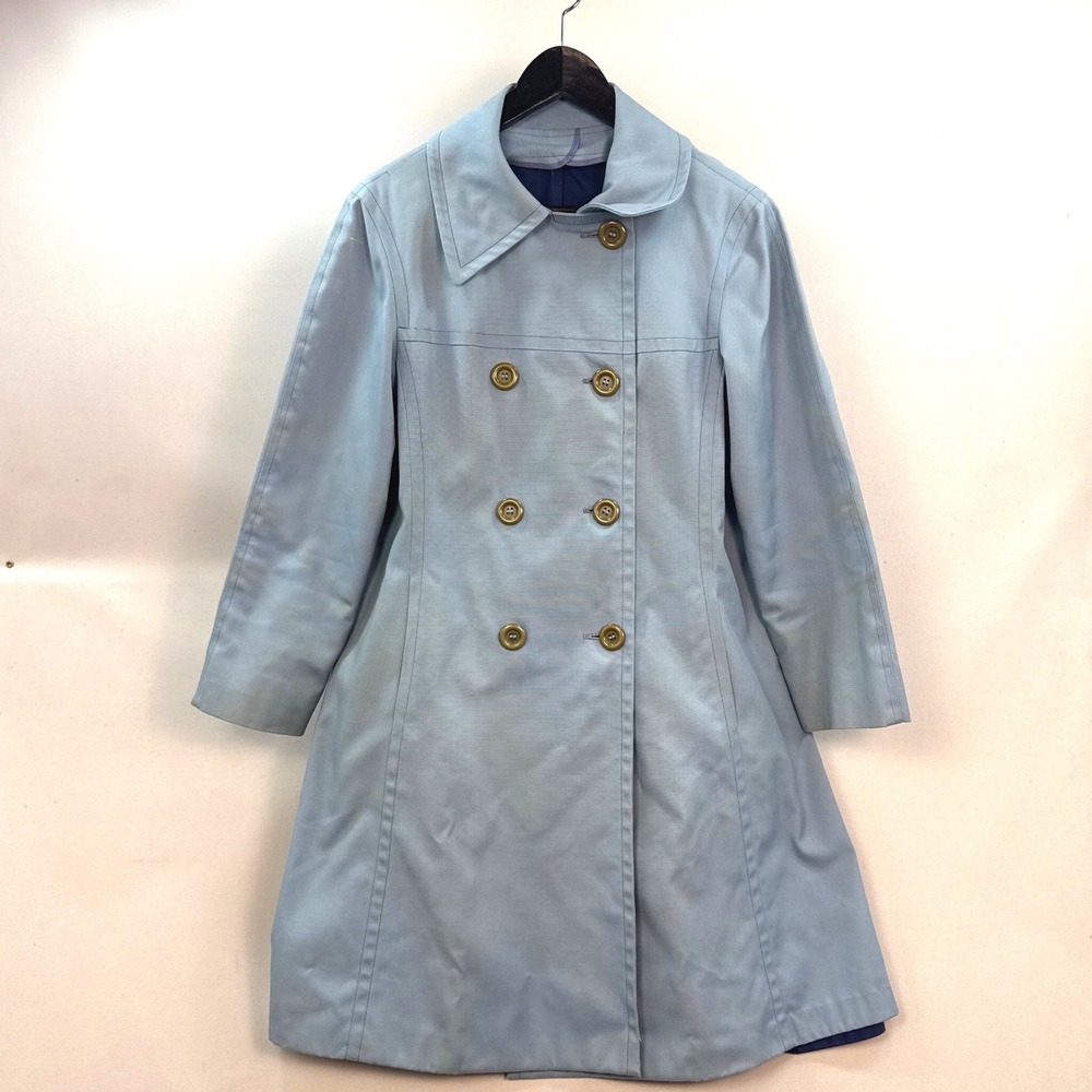 Vintage London Fog Blue Double Breasted Trench Coat Jacket Womens 10 Made in USA